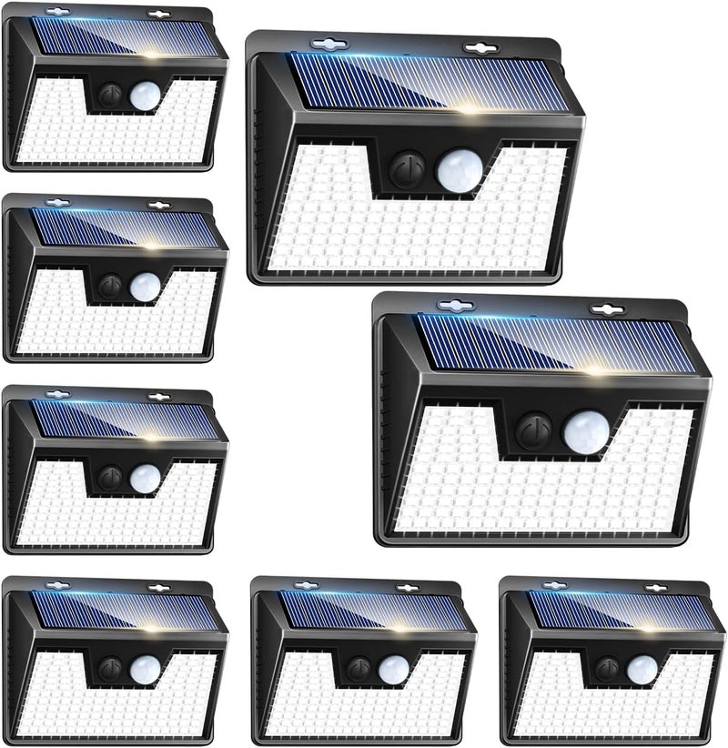 Peasur Solar Powered Lights Outdoor, 140 LED 8Pack Motion Sensor Light Outside, IP65 Waterproof Fence Security Lighting with 3 Modes for Yard Wall Garden Cool White - Image 1